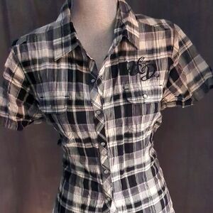 Harley Davidson Snap Front Plaid Shirt.